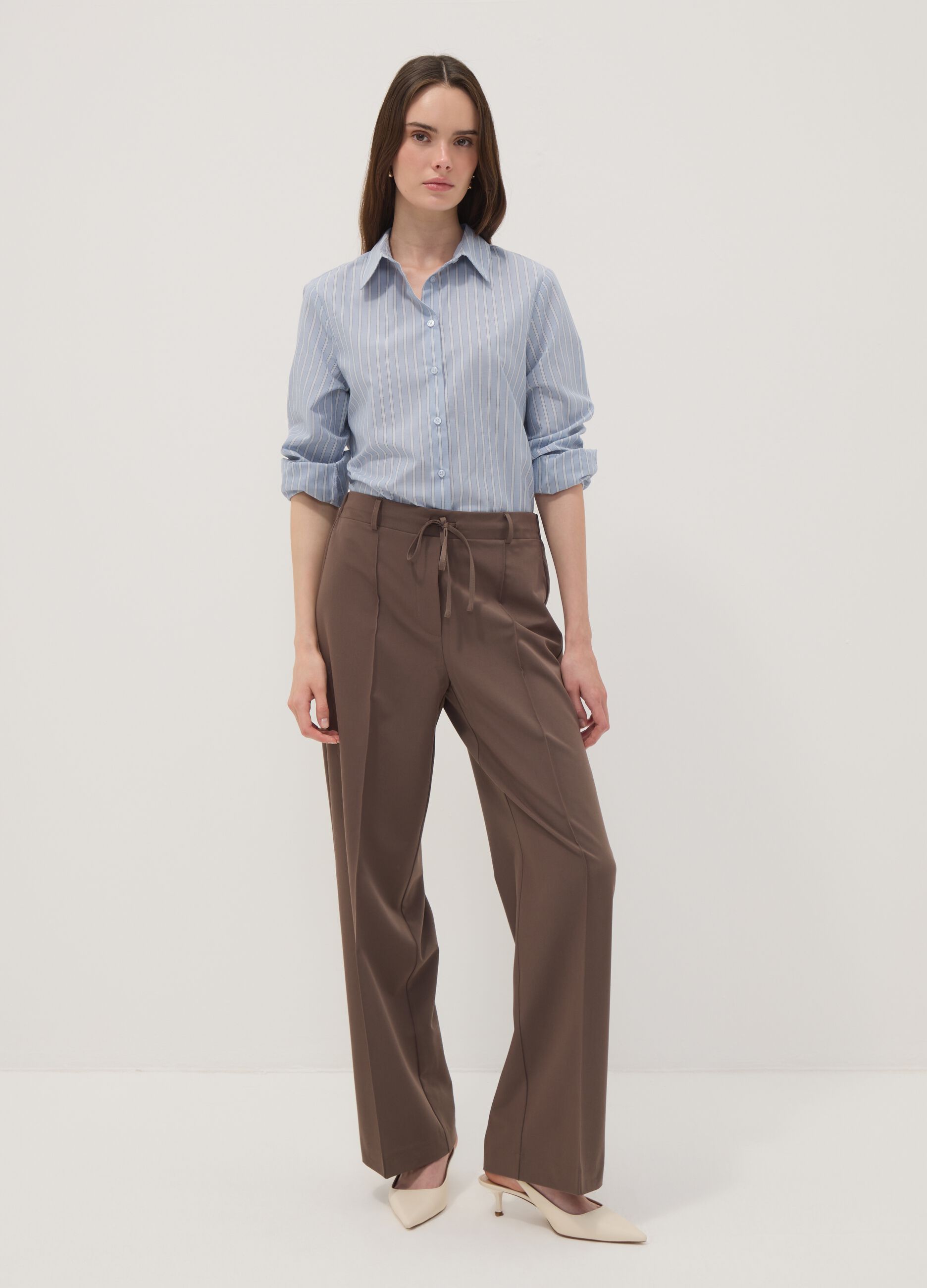 Brown stretch-viscose straight-fit trousers
