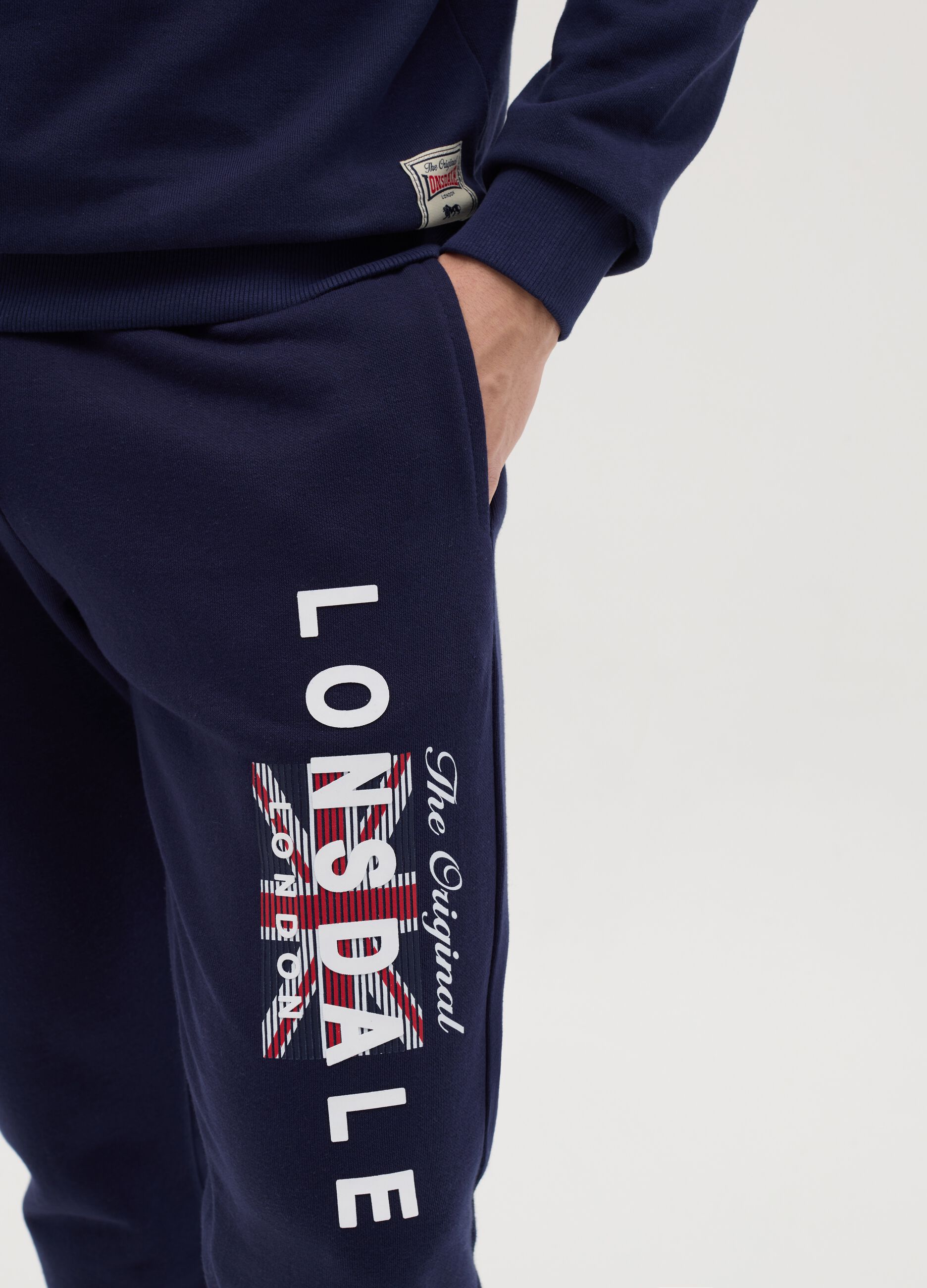 Blue fleece joggers with logo print