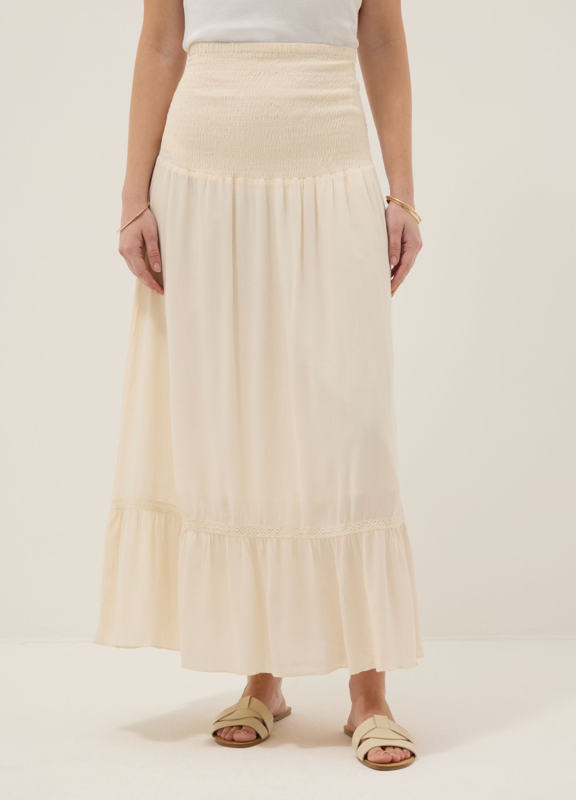 Beige maternity long skirt in pure viscose
