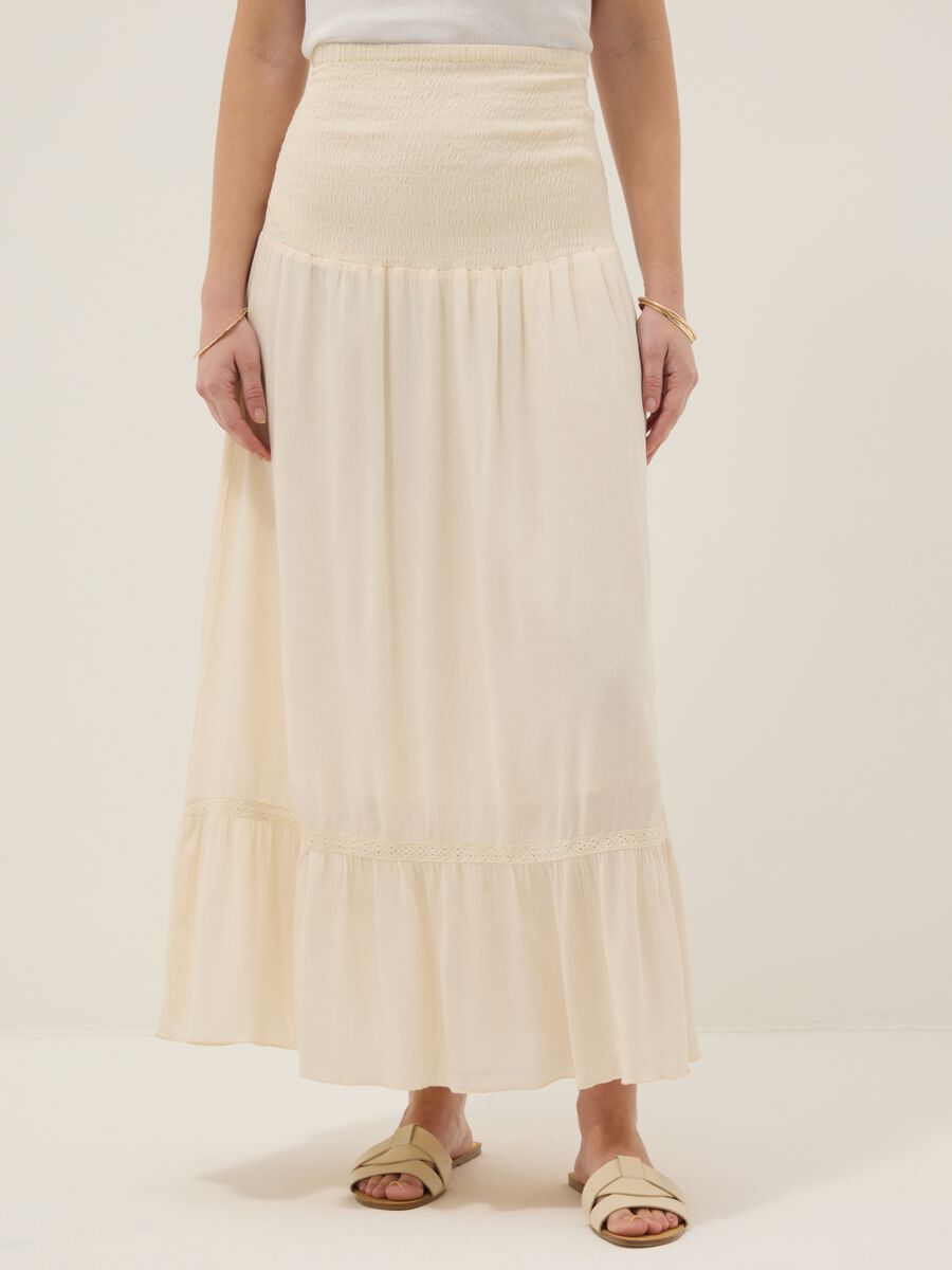 Gonna lunga premaman in pura viscosa beige con elastico alto_1