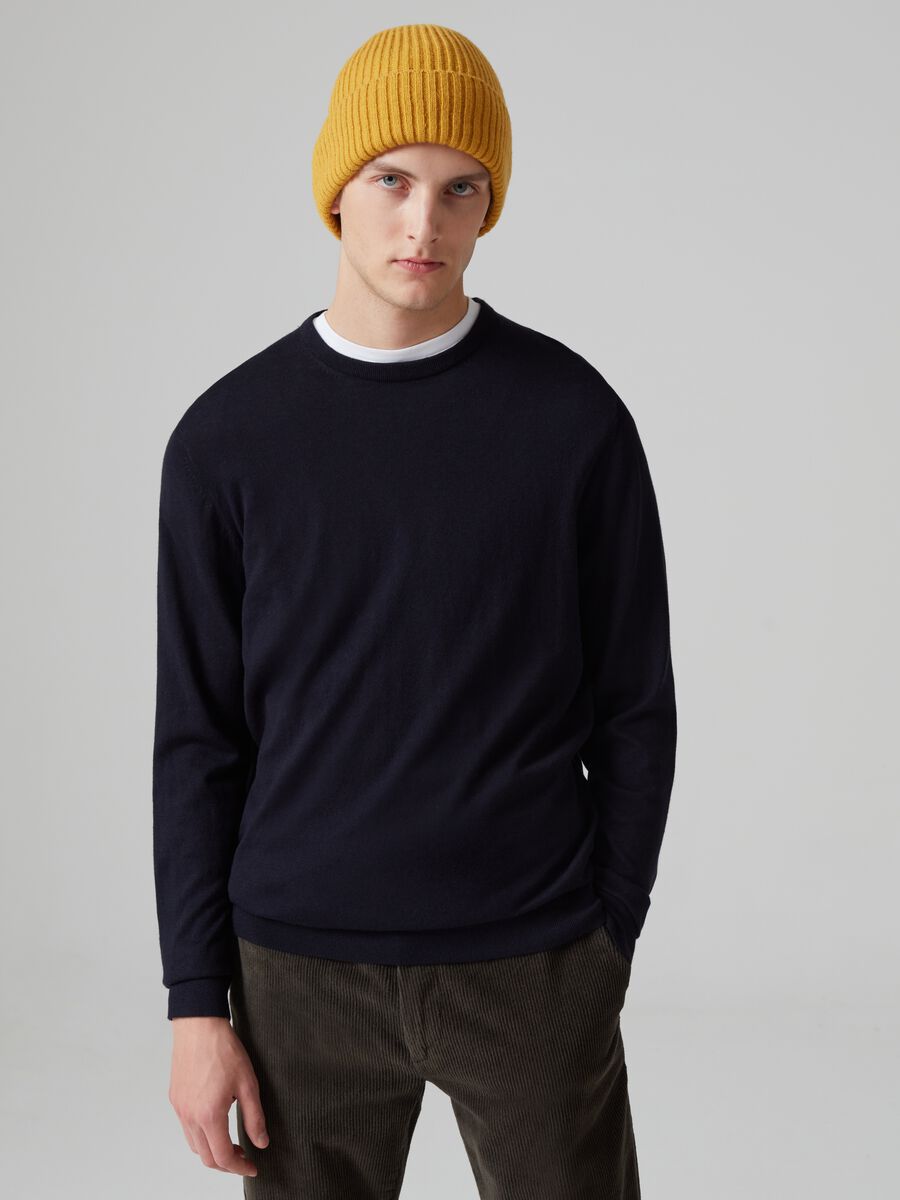 Pullover in cotone seta e cashmere con toppe_0