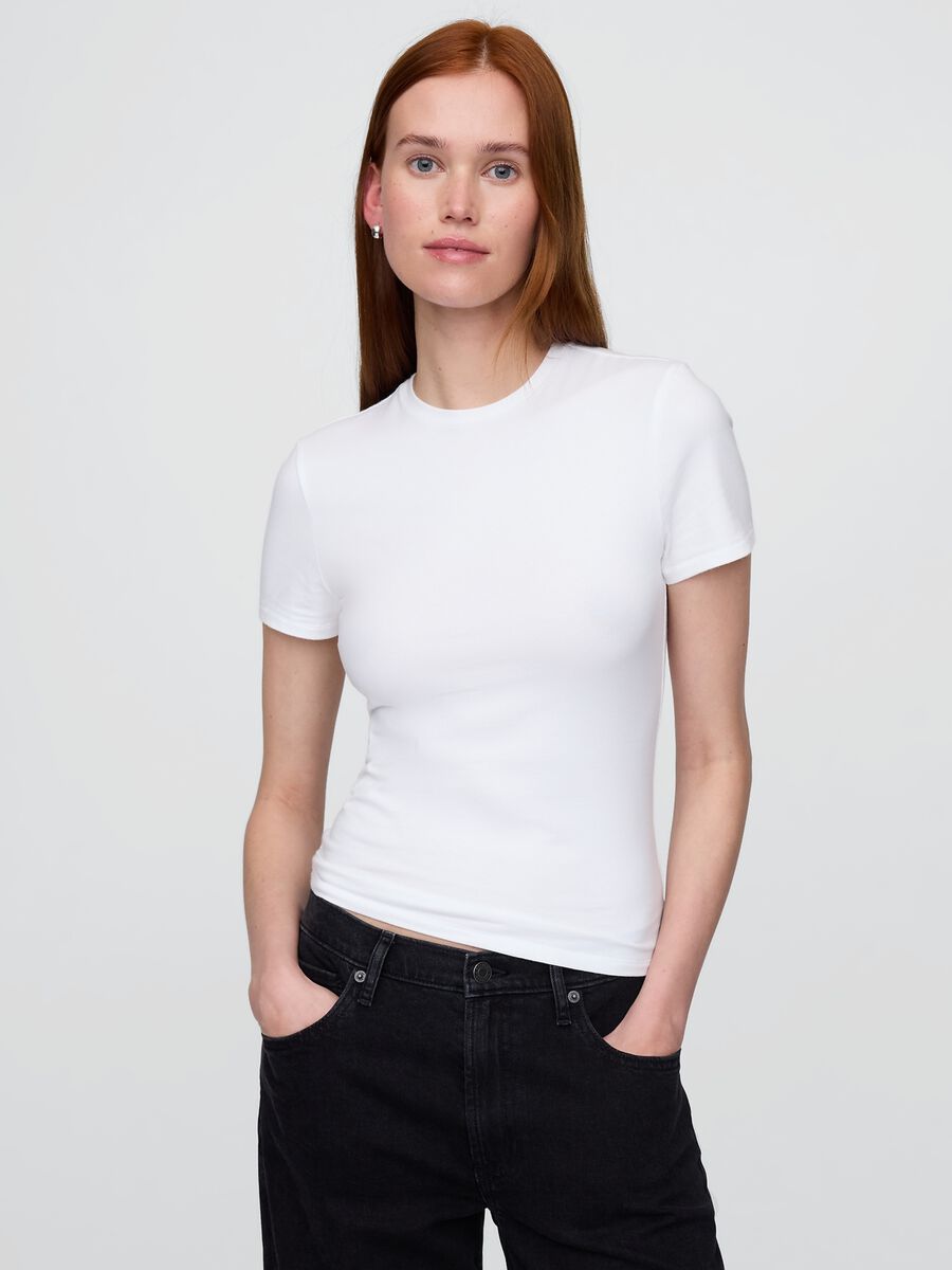 White short-sleeve stretch T-shirt_0