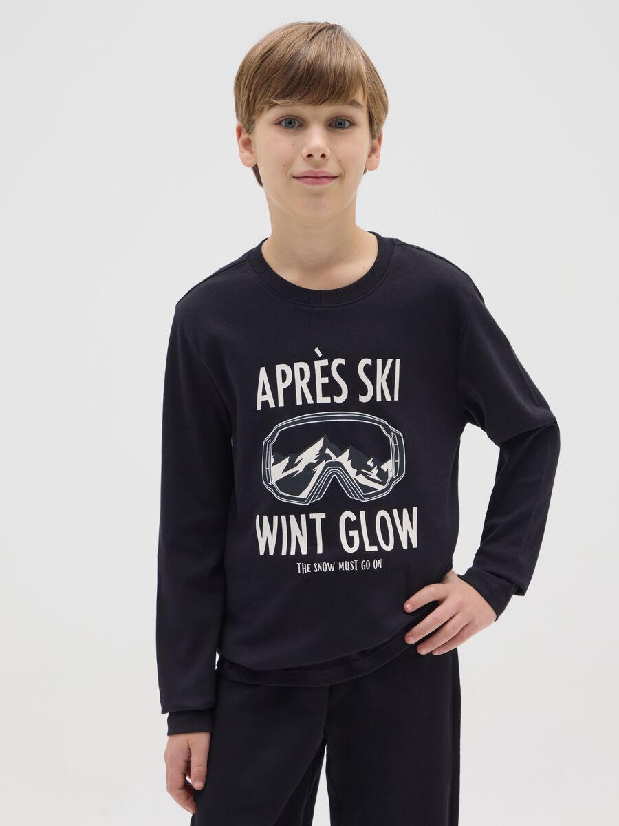 T-shirt nera a maniche lunghe da ragazzo in puro cotone regular fit_0