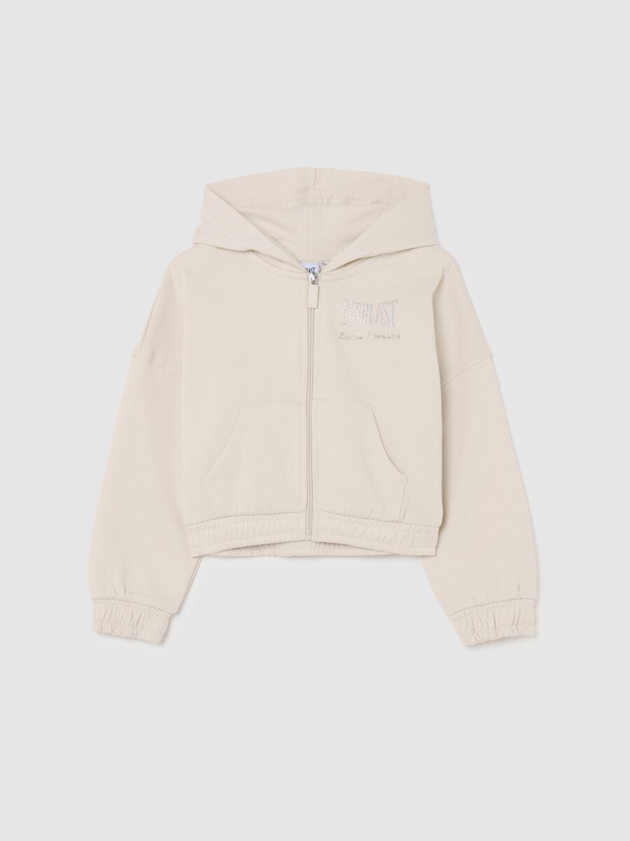 Felpa beige da bambina in misto cotone regular fit con logo Everlast_0