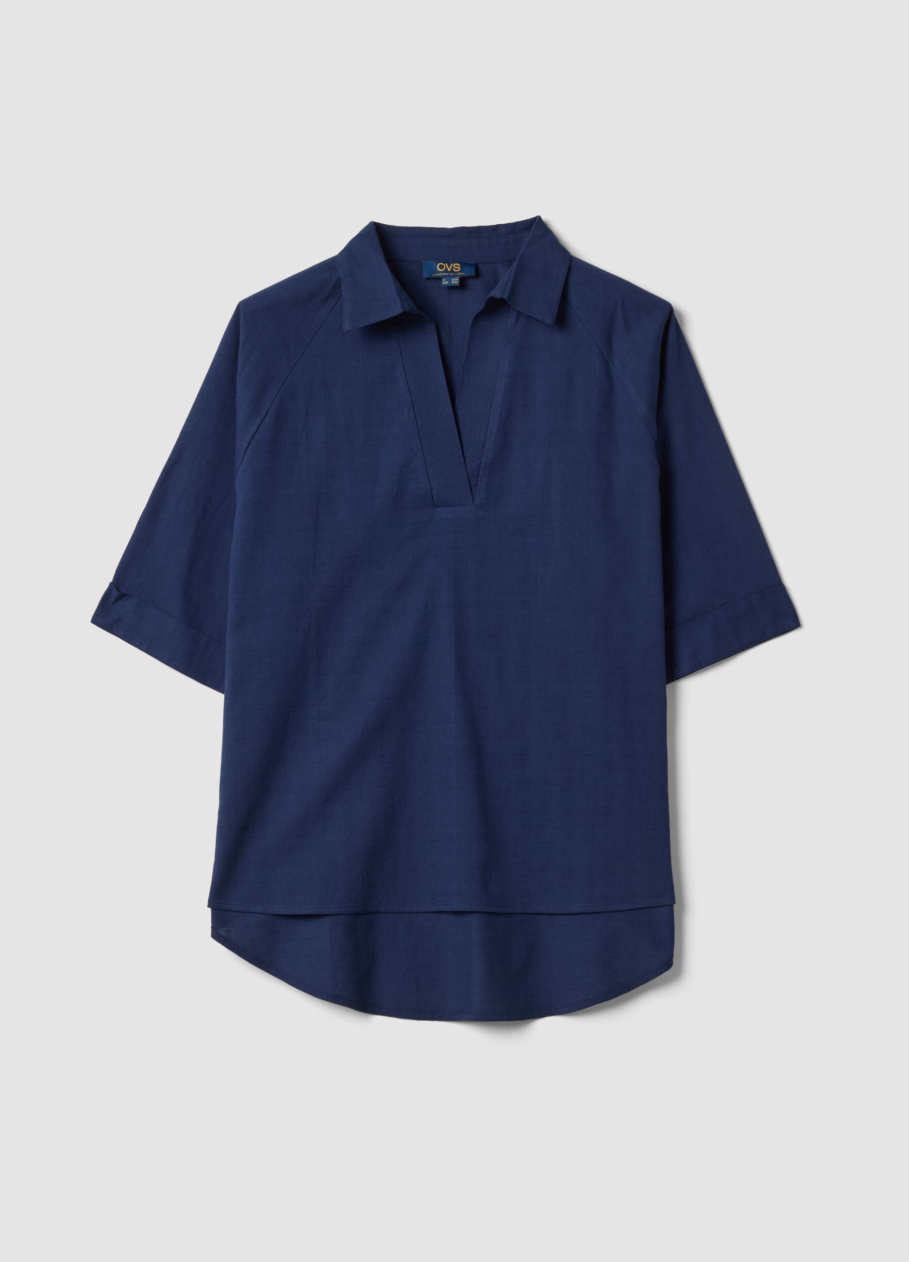 Blue pure cotton V-neck top