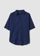 Blue pure cotton V-neck top_0