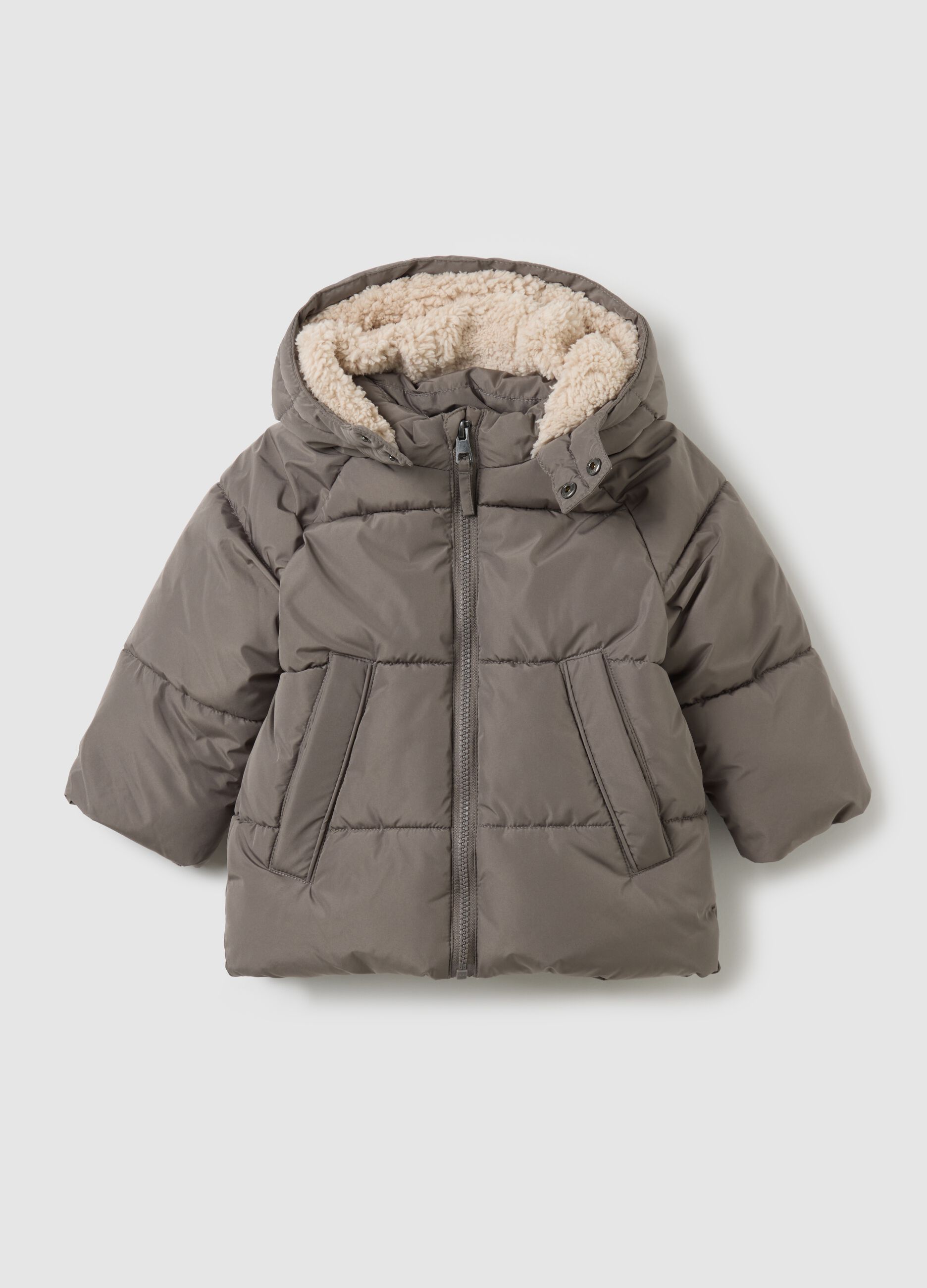 Grey Padded Children's Jacket with Hood