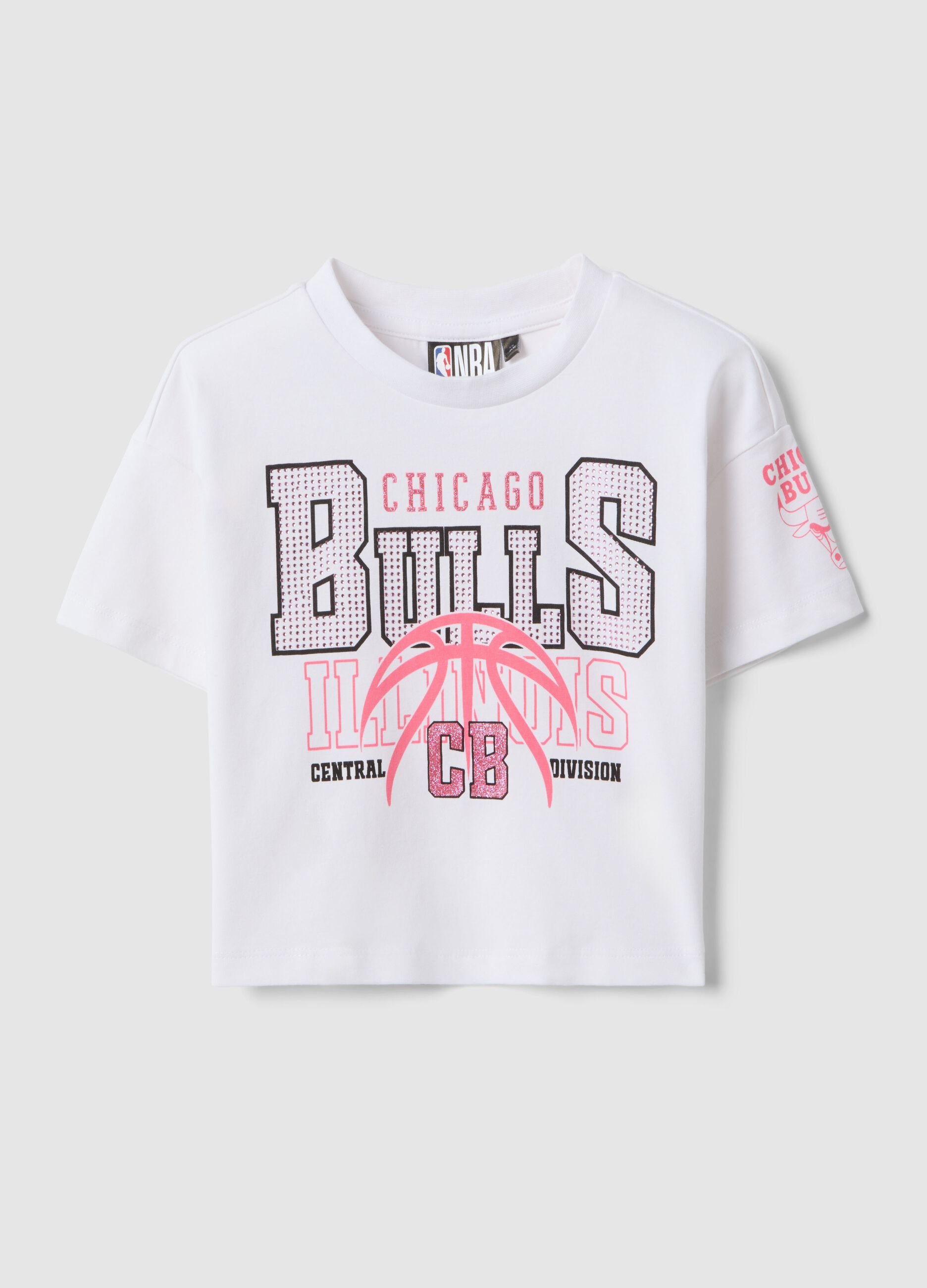 T-shirt in cotone elasticizzato bianca da bambina boxy fit Chicago
