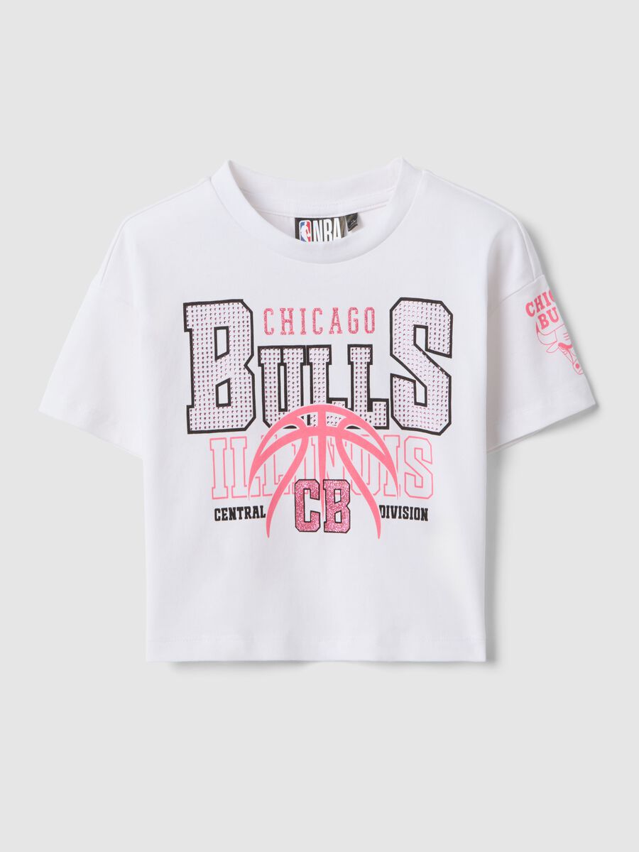 White stretch cotton girl's boxy fit T-shirt Chicago_0