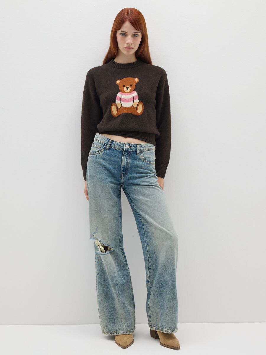 Brown regular fit sweater with print_1
