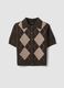 Cardigan marrone in lana elasticizzata con collo polo regular fit_0