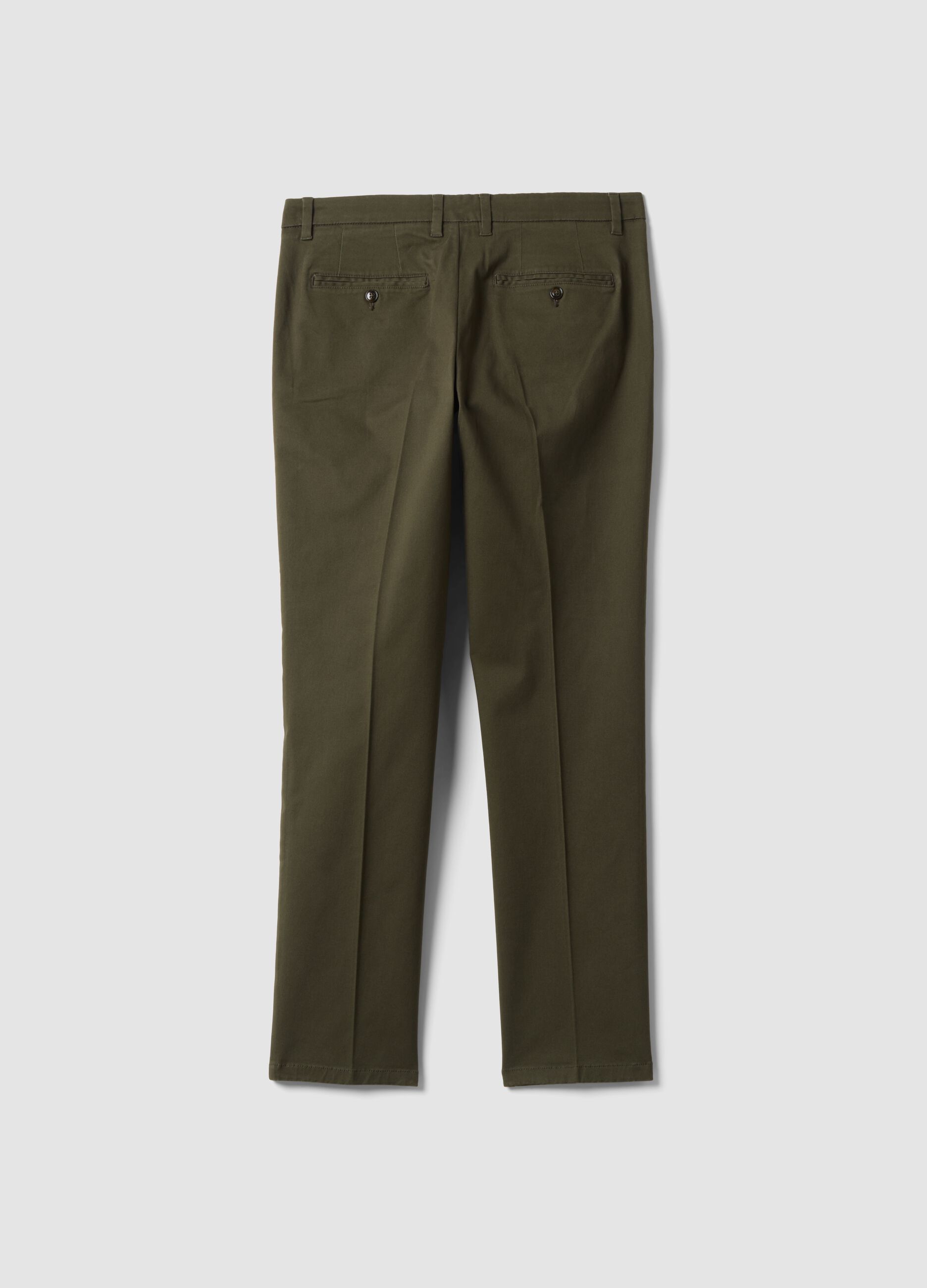Pantaloni chino verde in twill di cotone elasticizzato slim fit