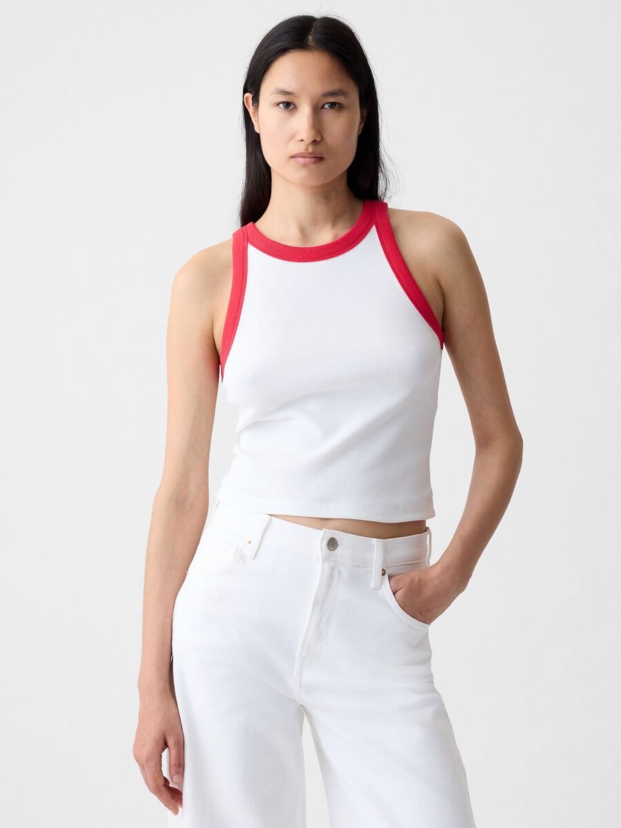 Ribbed crop tank top with halter neck_0