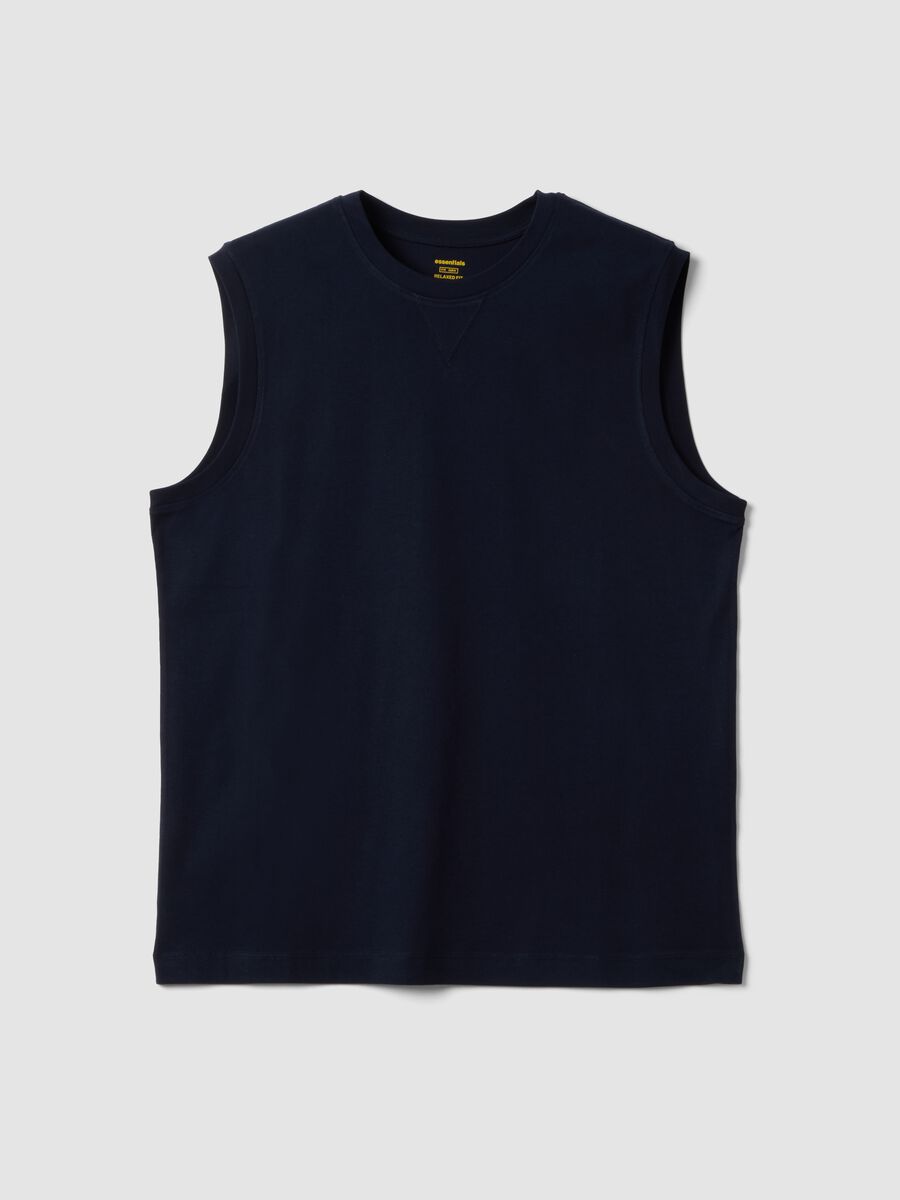 Canotta girocollo blu in puro cotone relaxed fit_4