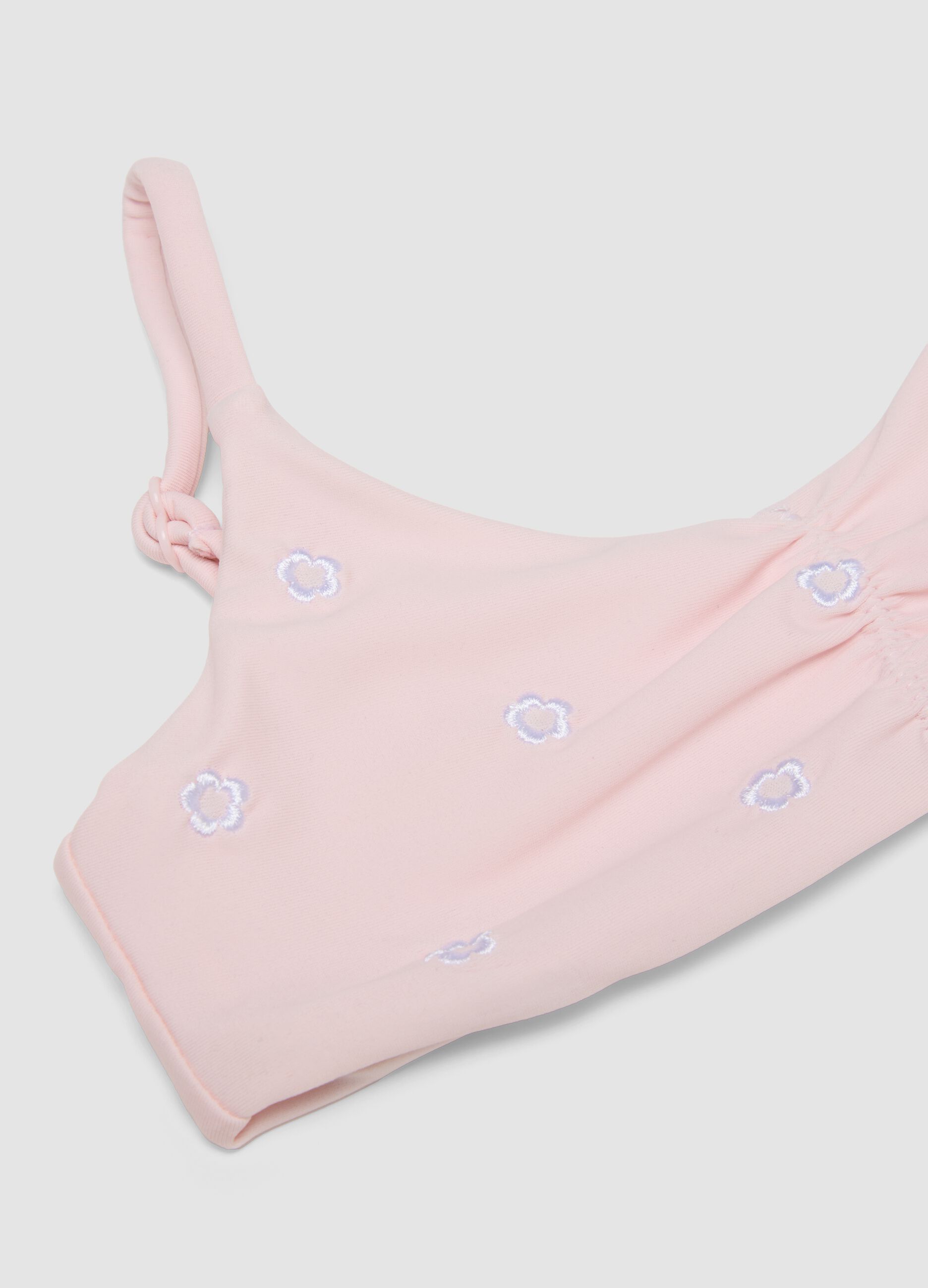 Pink stretch bikini with floral embroidery