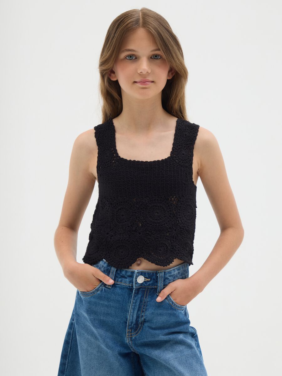 Top da ragazze in puro cotone nero fitted_0