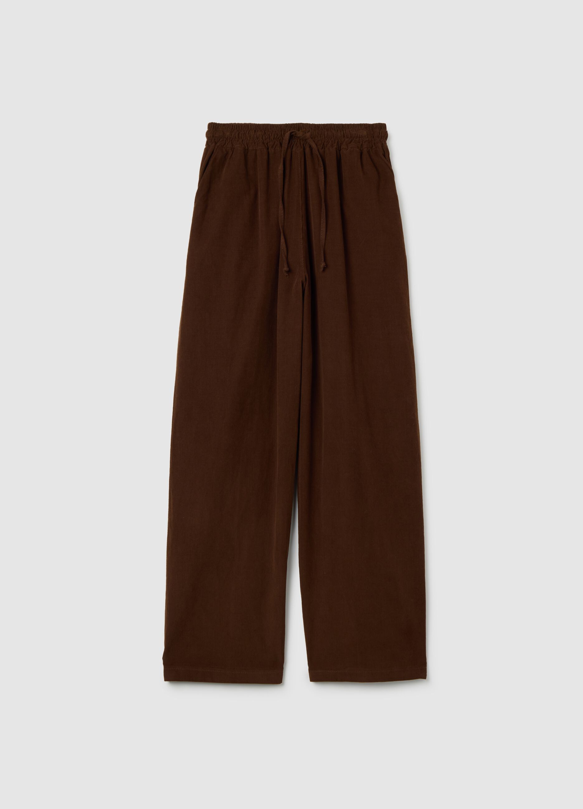 Brown trousers in pure cotton with elasticated waist