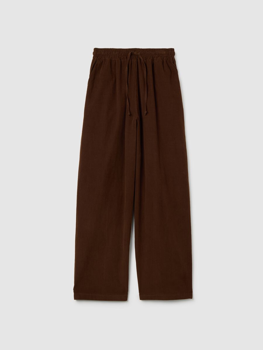 Brown trousers in pure cotton with elasticated waist_0