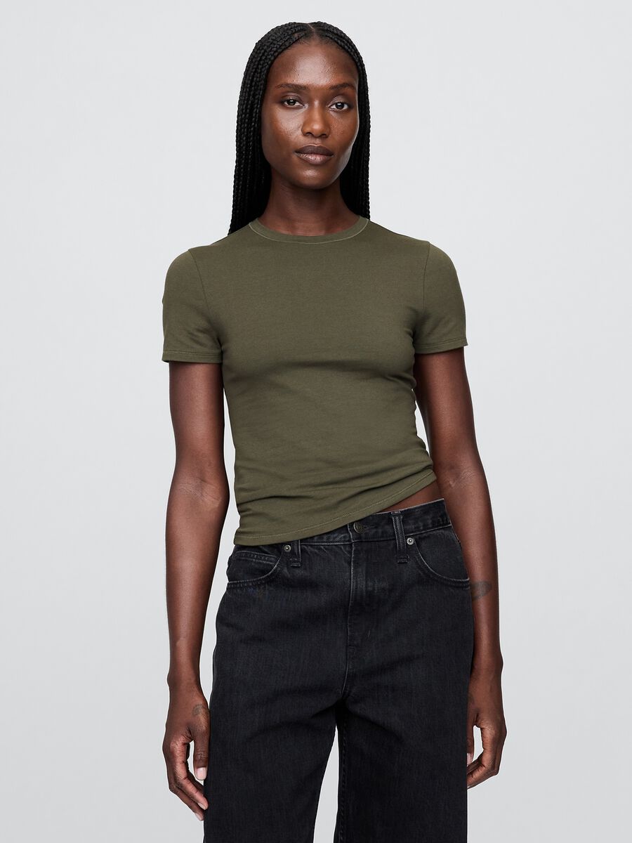 T-shirt verde elasticizzata a maniche corte_0