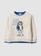 White organic cotton crew-neck sweatshirt with teddy bear print for baby boy_0