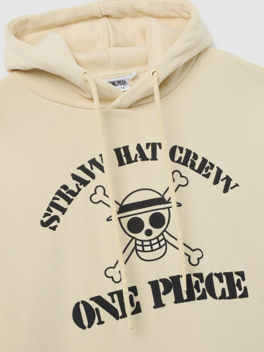 Beige mixed cotton hoodie with One Piece print_1