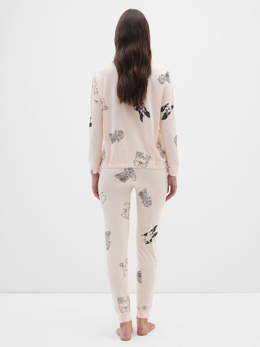 Pigiama in puro cotone beige con stampa_2