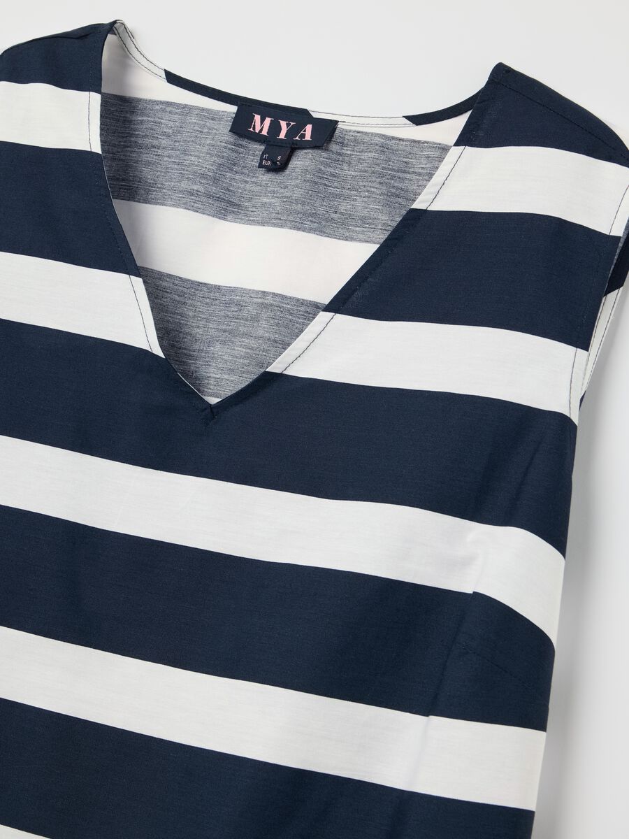 Sleeveless blue and white striped cotton dress_5