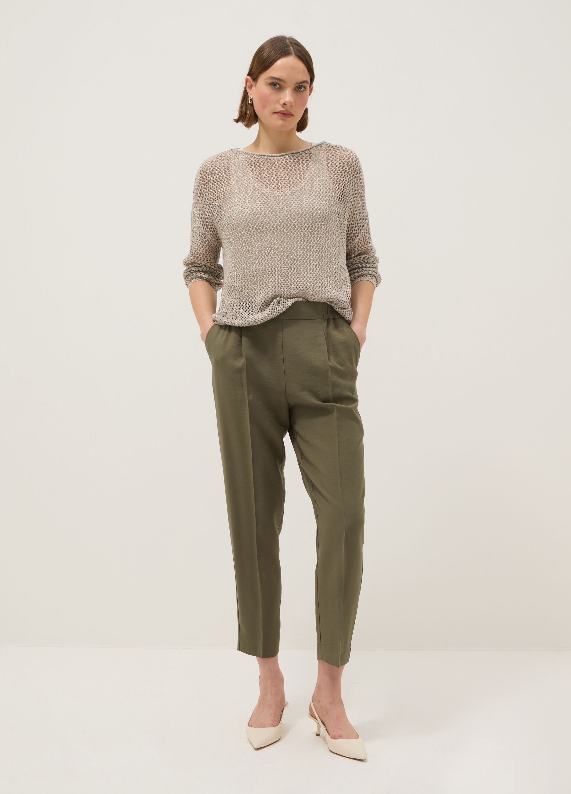 Green Viscose Blend Trousers Regular Fit