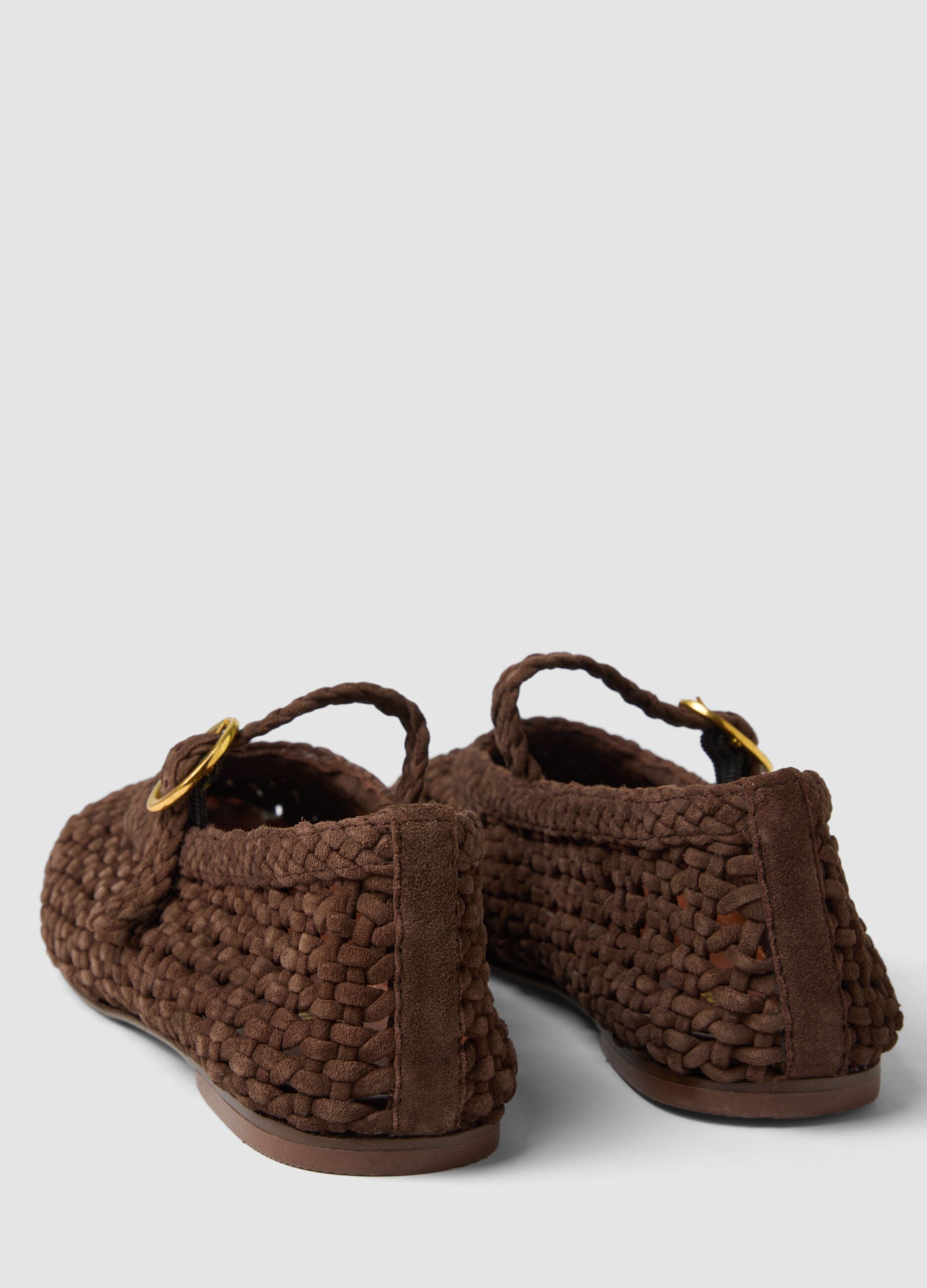 Brown woven leather ballet flats