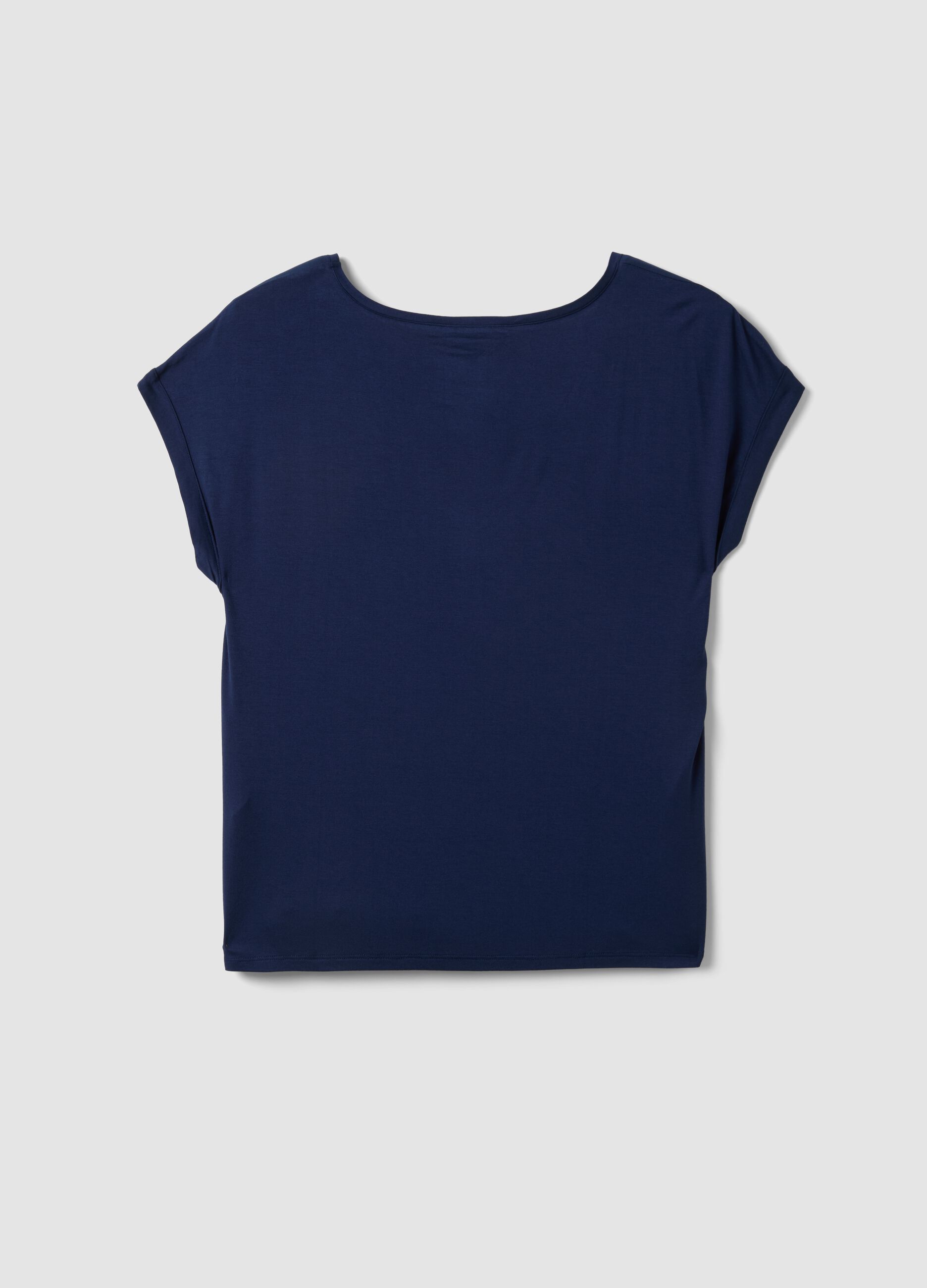Blue pure viscose V-neck T-shirt, regular fit