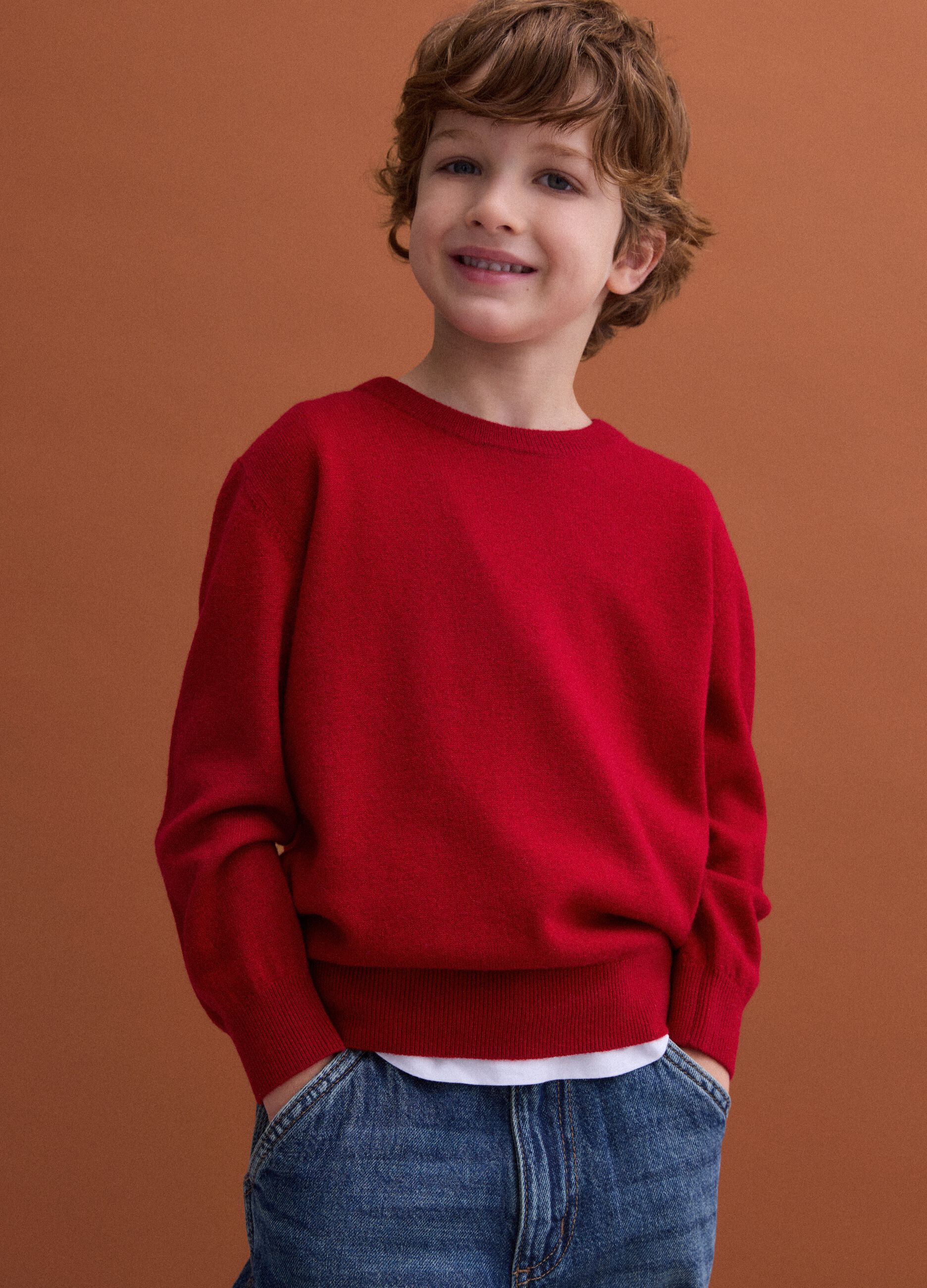 Red pure wool long-sleeve jumper, regular fit