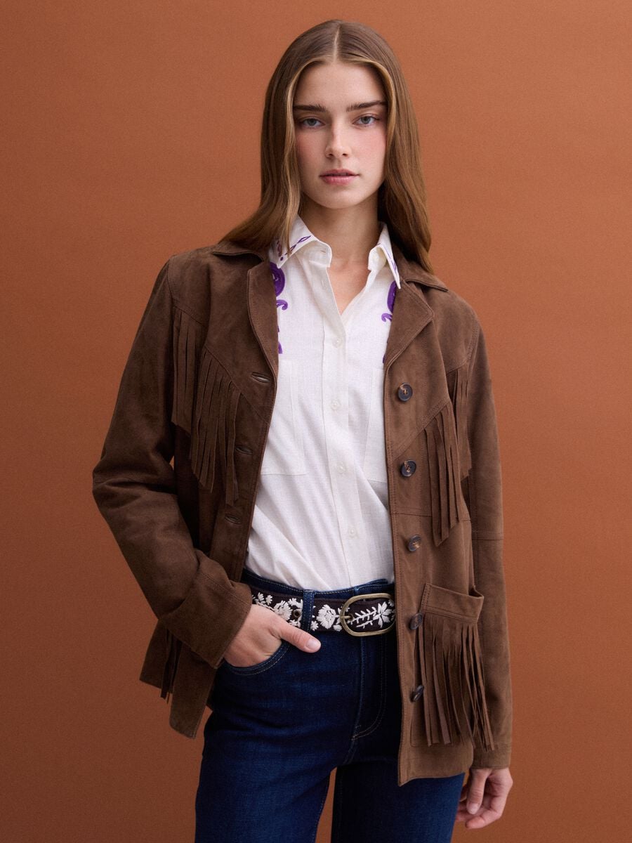 Brown fringed genuine leather jacket &ndash; regular fit_0