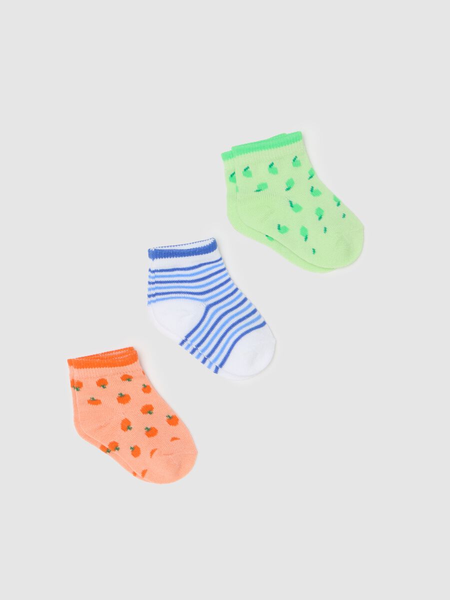 Three-pair pack short socks with fruit and stripes design_0