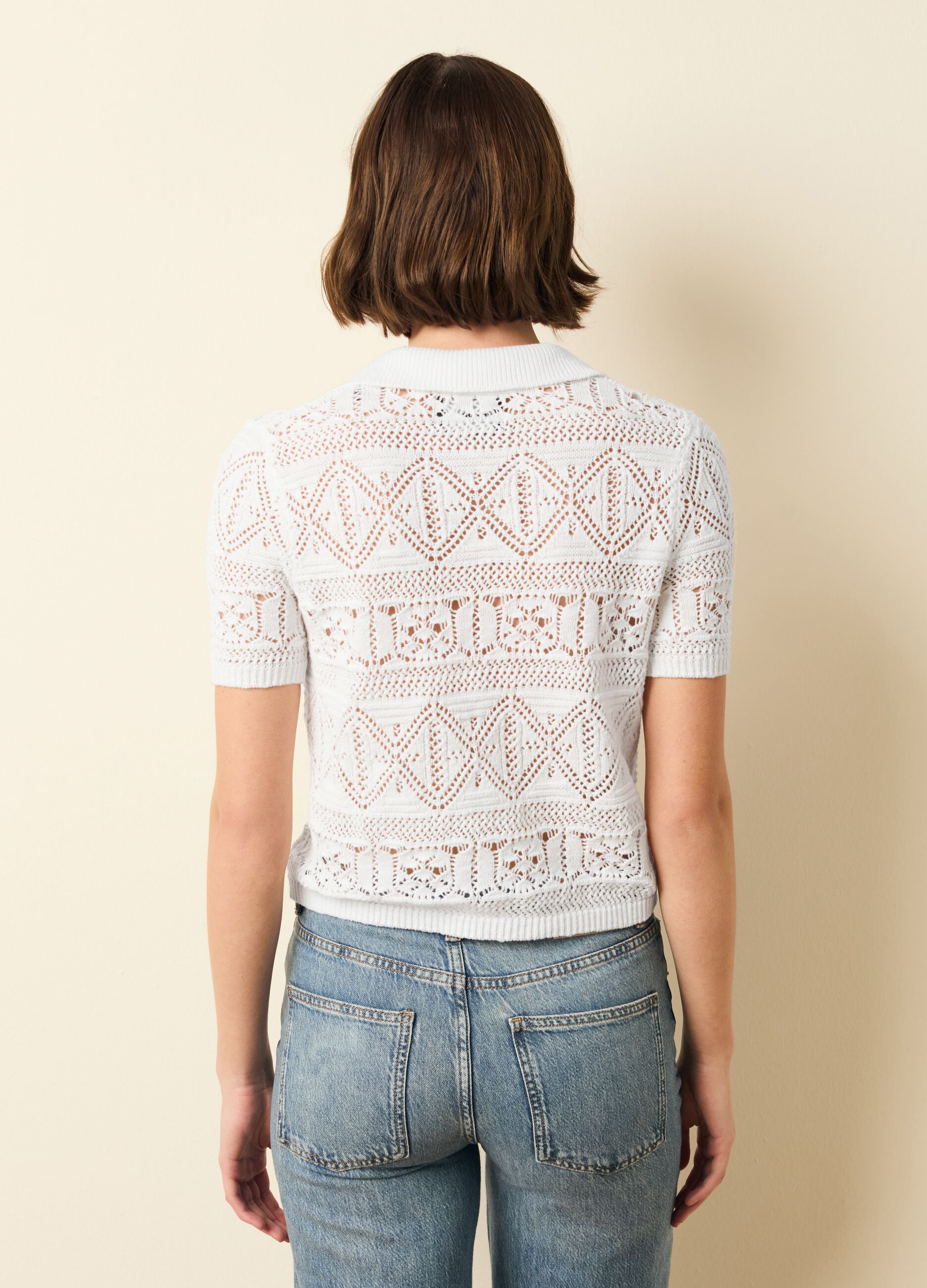 Crochet top with polo neck
