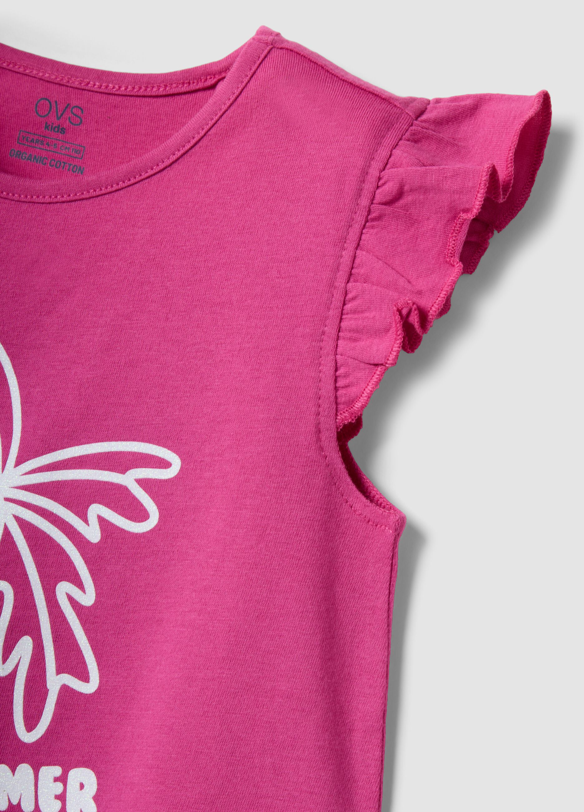 Pink organic cotton tank top with ruffles