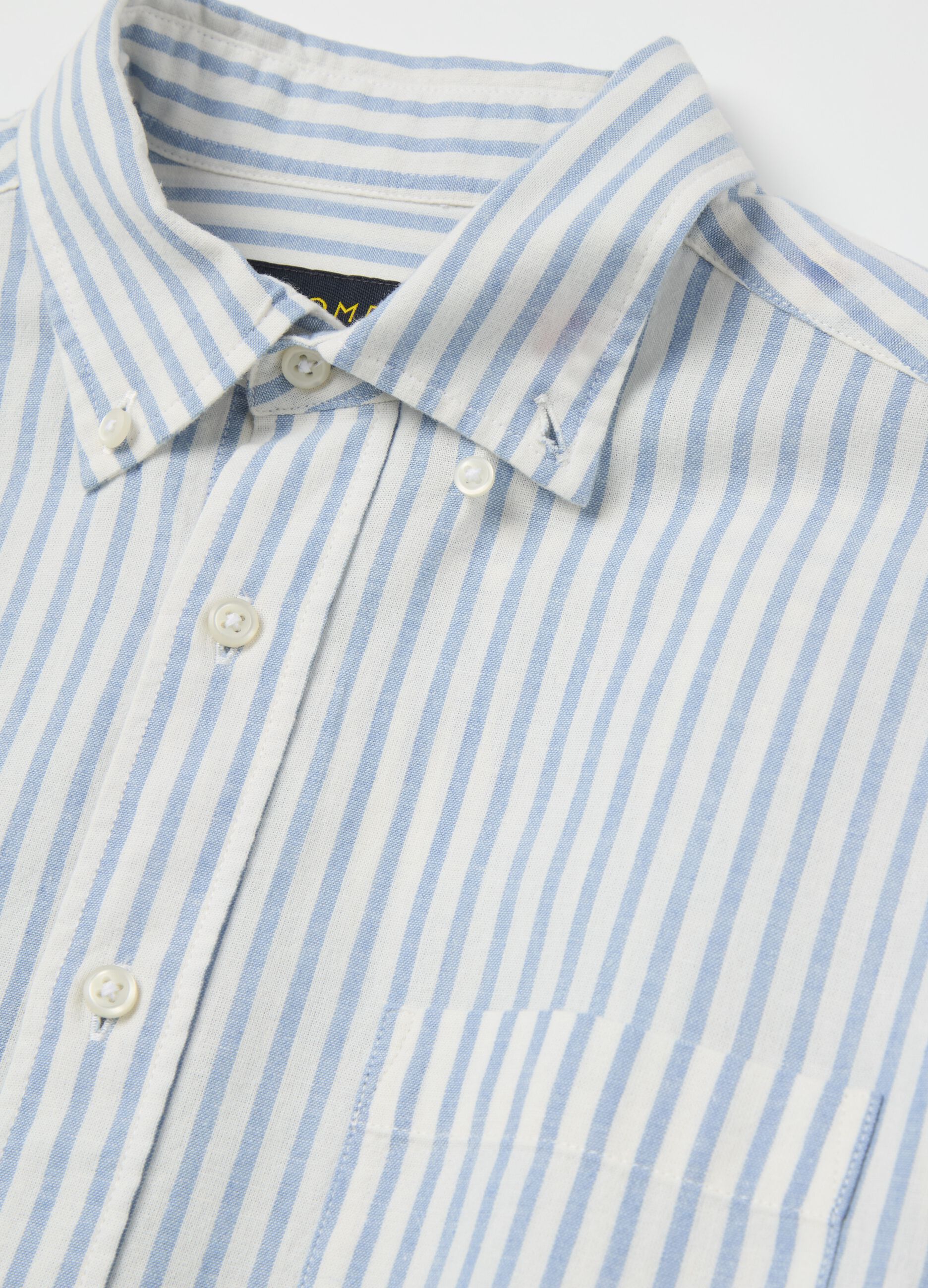 Striped regular-fit shirt in cotton and linen