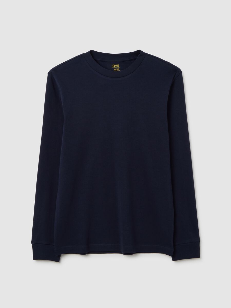 Long sleeve blue cotton t-shirt_4