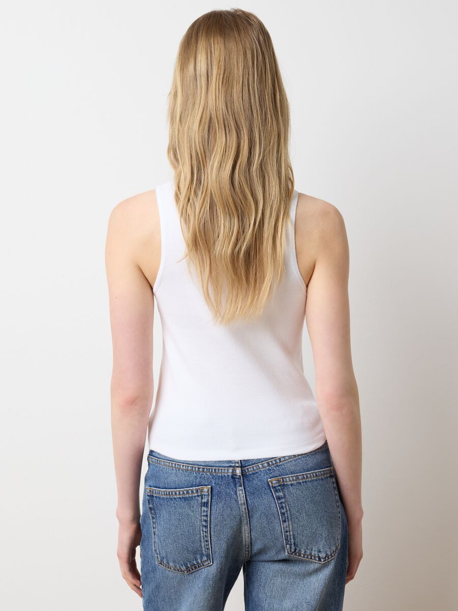 Women's white viscose blend fitted tank top_3