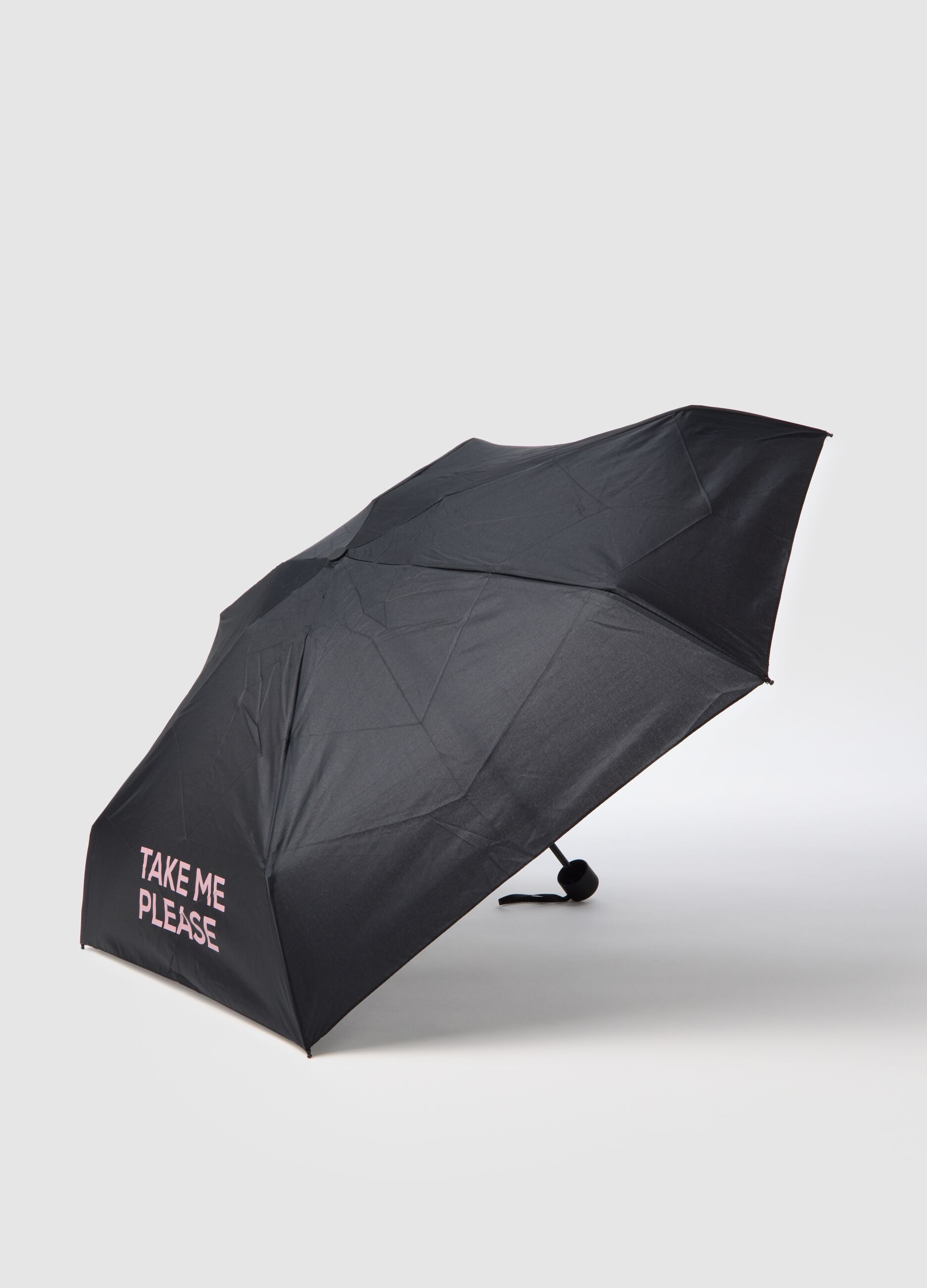 Black umbrella with writing