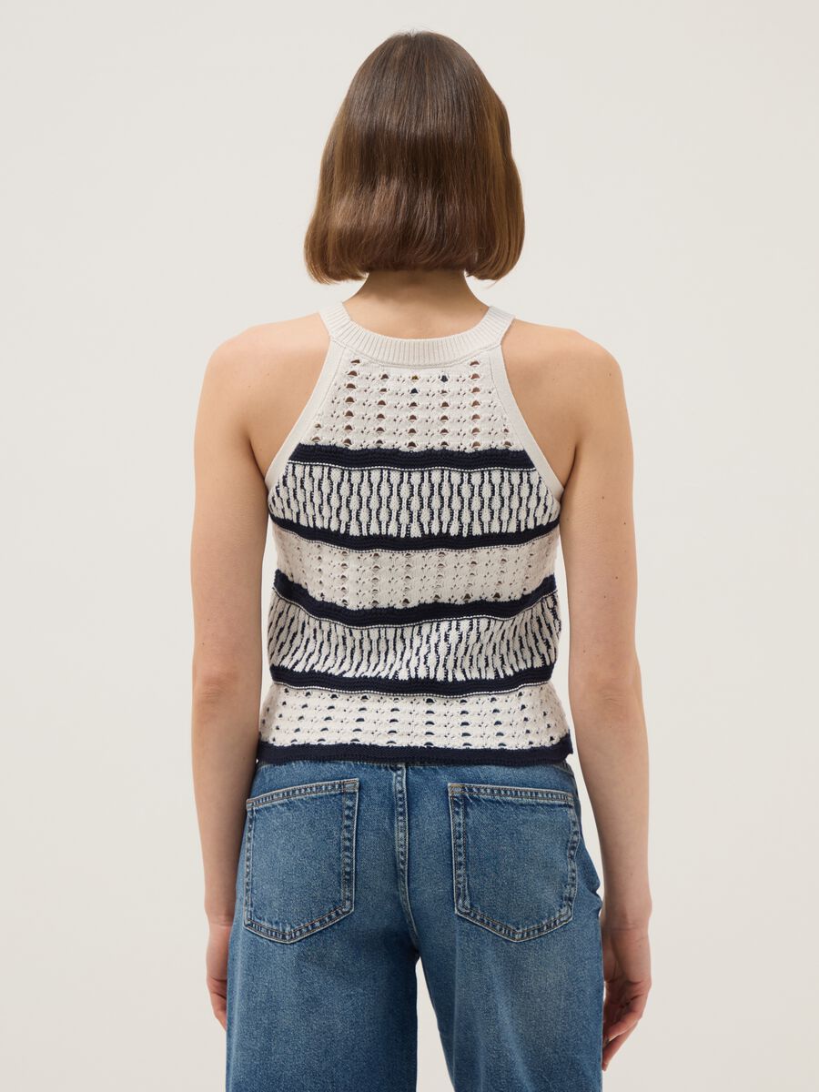 Fitted vest in pure cotton with multicolour stripes and mesh texture_3