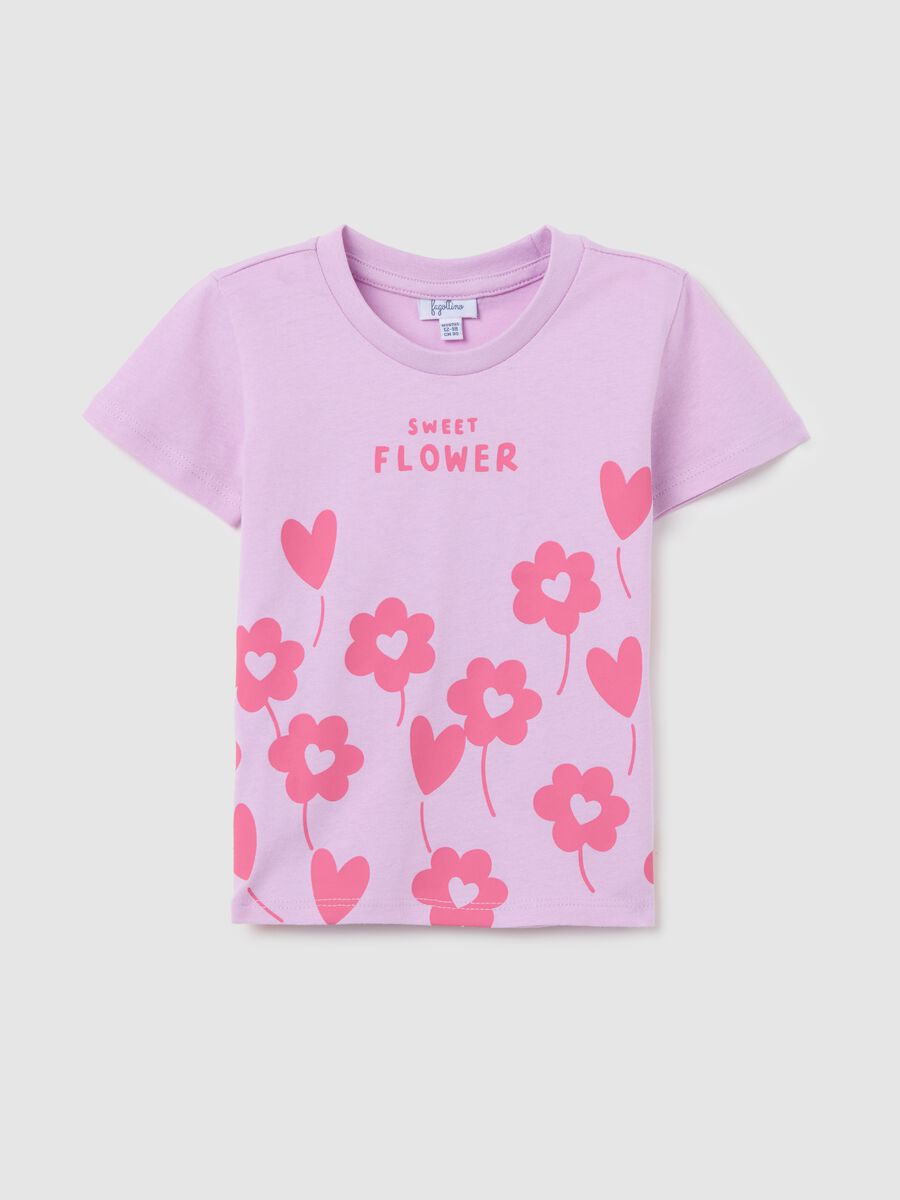 Purple cotton T-shirt with print_0