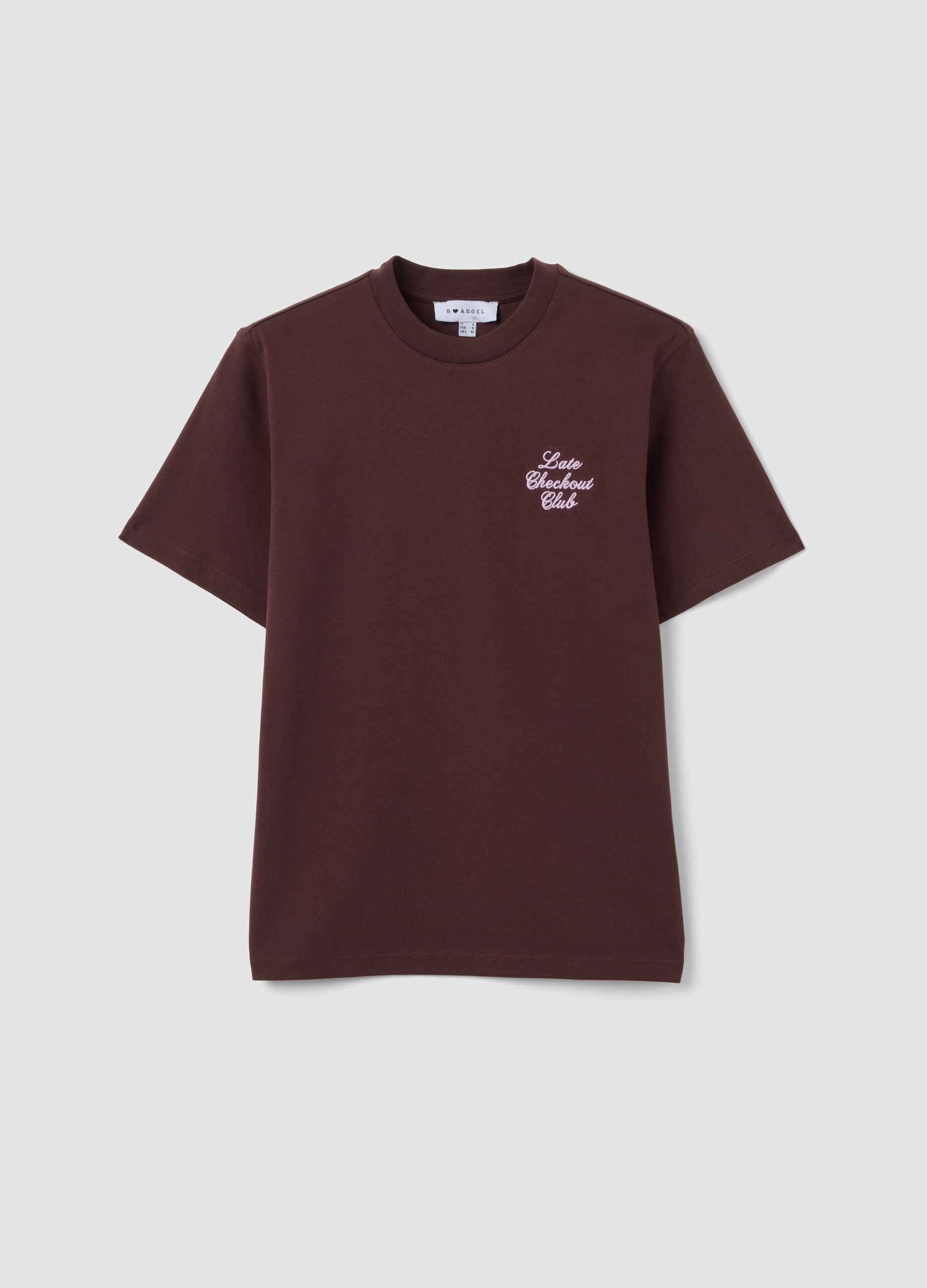 Brown relaxed-fit pure cotton T-shirt with embroidered slogan