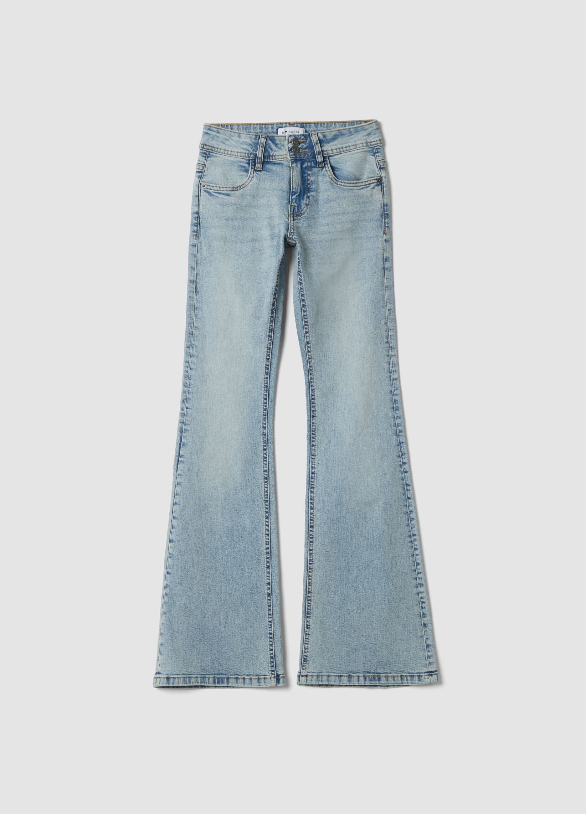 Jeans blu chiaro flare in cotone elasticizzato