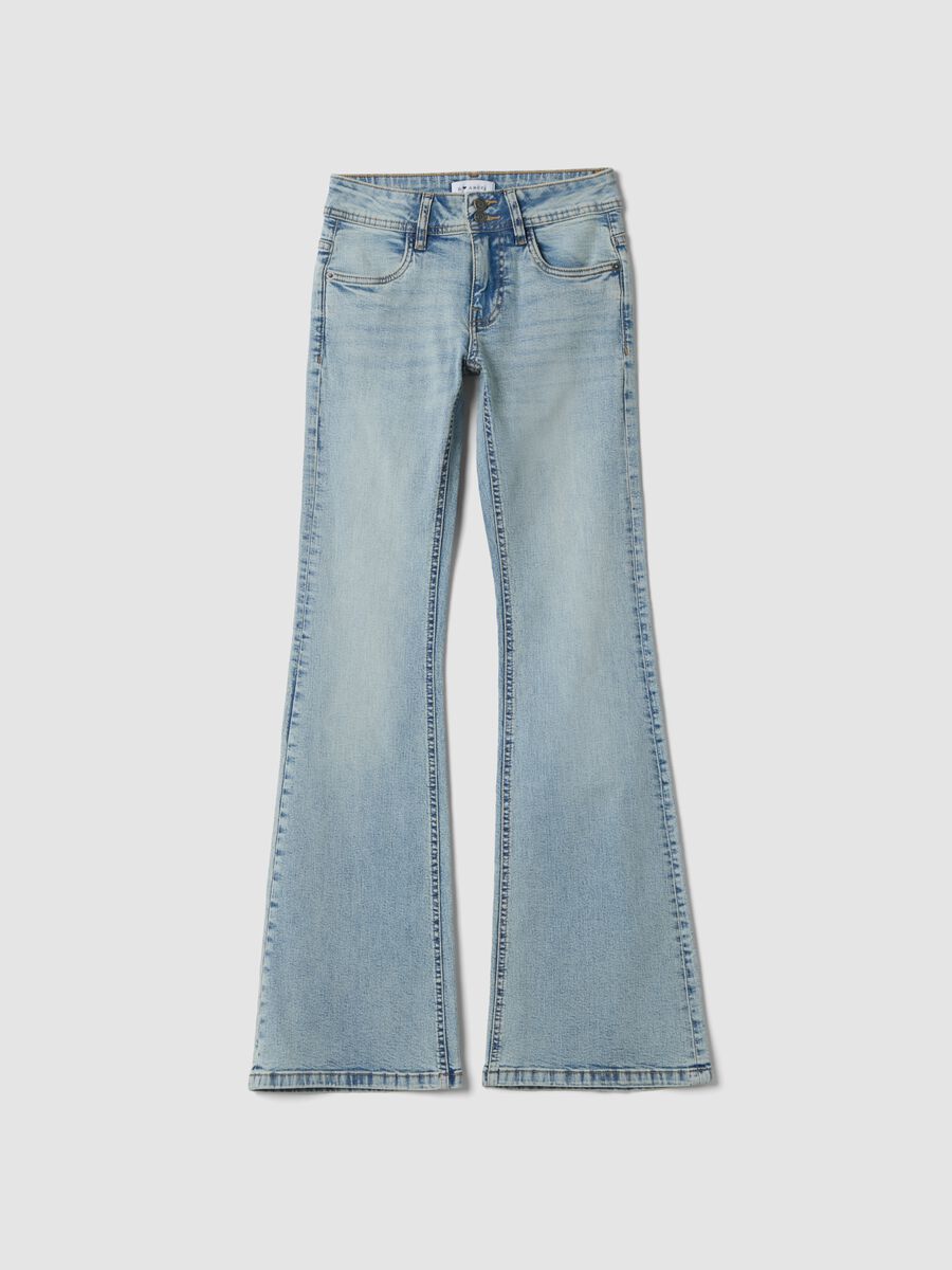 Jeans blu chiaro flare in cotone elasticizzato_5