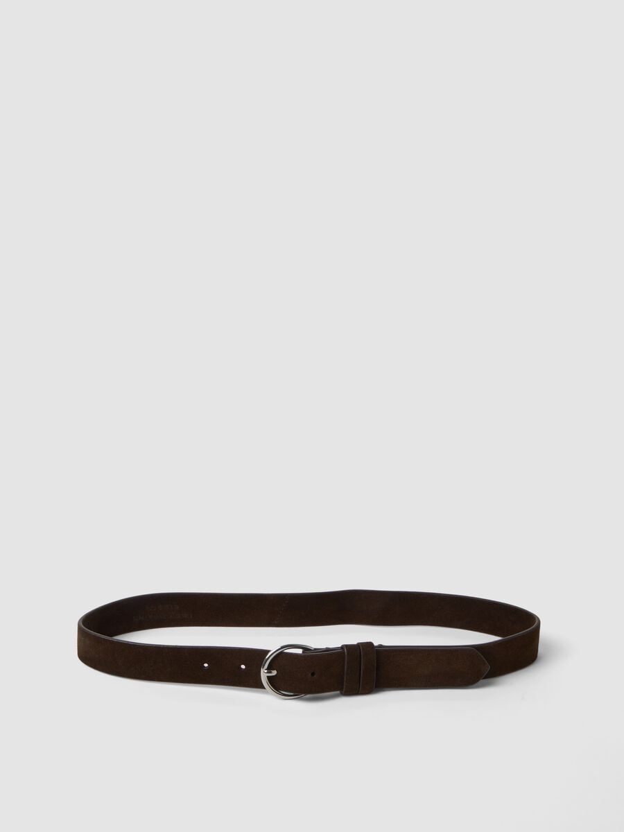 Genuine leather brown belt with oval buckle_0