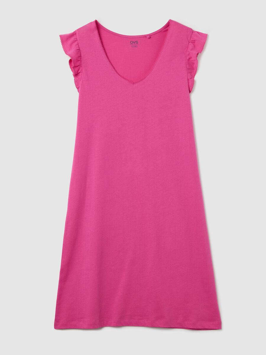 Camicia da notte fuxia in cotone con scollo a V_4