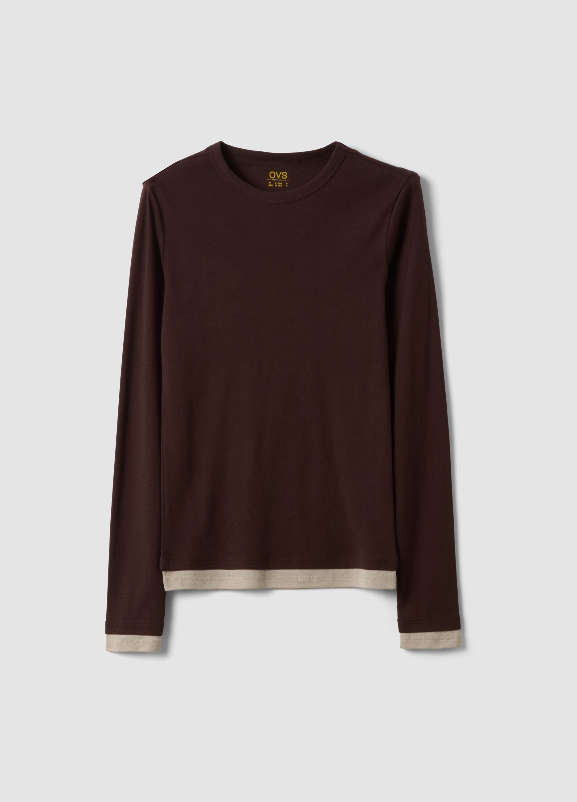 Brown cotton-blend crew-neck T-shirt