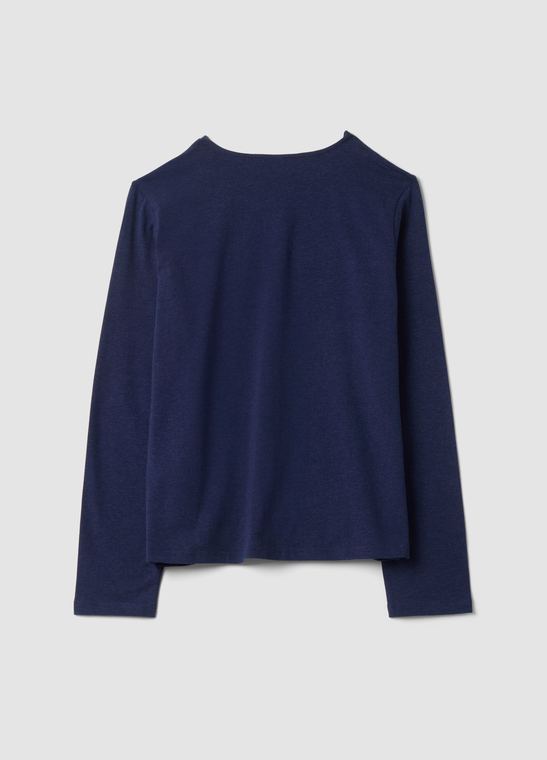 Maglia pigiama blu con scollo a V in cotone, lyocell e lana elasticizzata