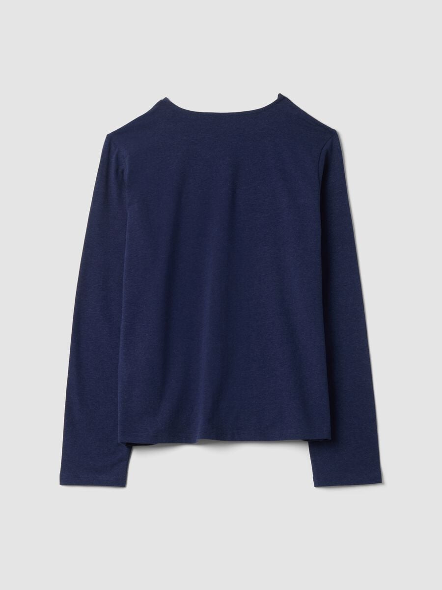 Maglia pigiama blu con scollo a V in cotone, lyocell e lana elasticizzata_6