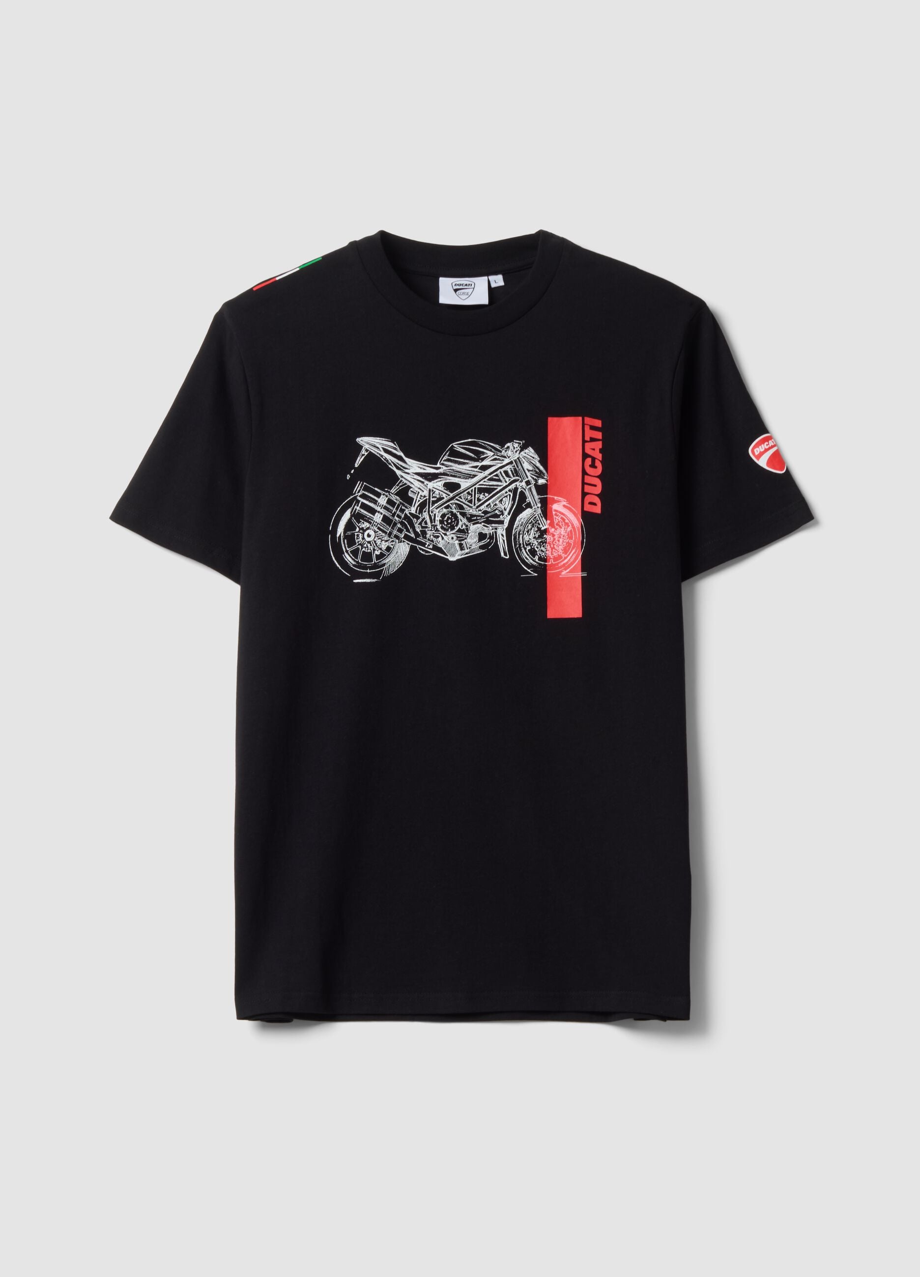 Black pure cotton Ducati print T-shirt, regular fit
